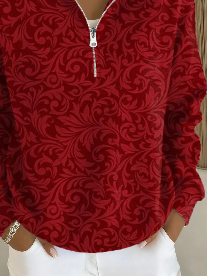 Women Floral Shawl Collar Printing Casual Spring/Fall Long Sleeve Sweatshirt