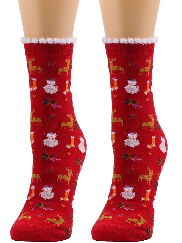 Women's Christmas Socks Autumn And Winter Fur Socks Santa Claus Elk Christmas Tree Snowman Snowflake Striped Gift Mid-tube Christmas Socks