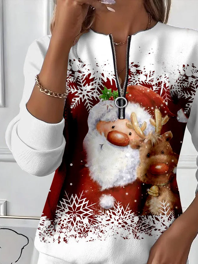 Women Santa Claus Crew Neck Printing Casual Spring/Fall Long Sleeve Sweatshirt