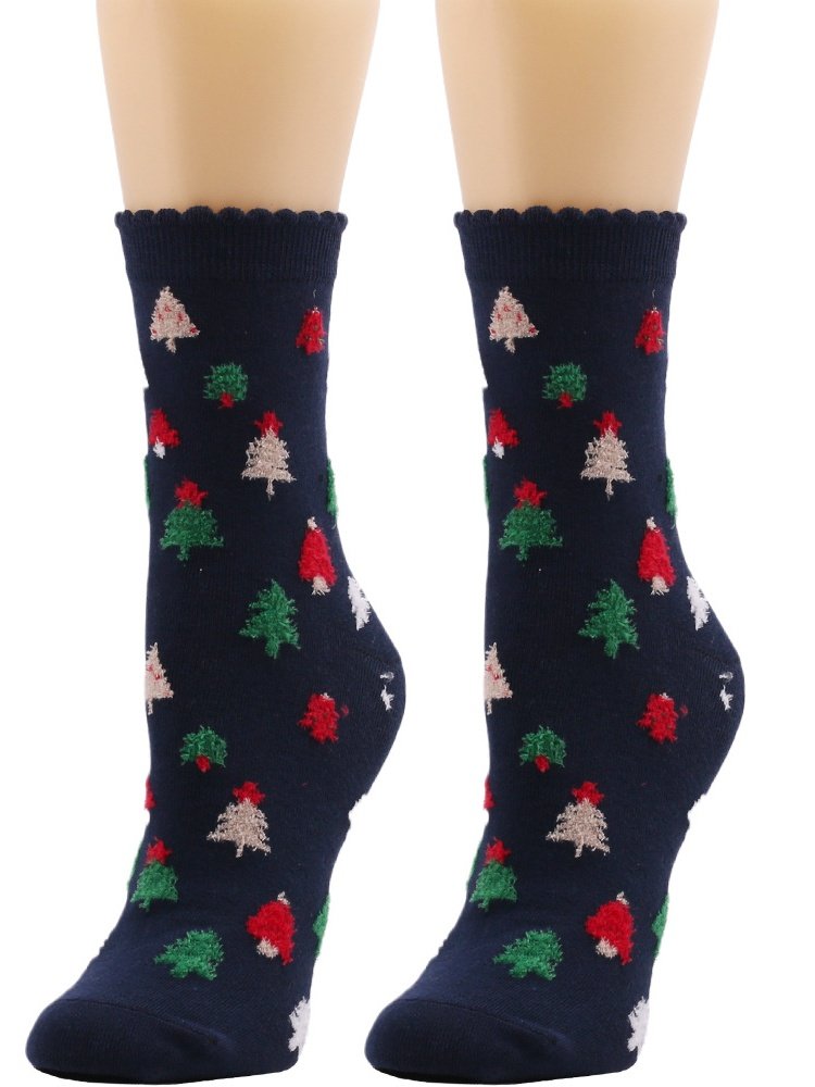 Women's Christmas Socks Autumn And Winter Fur Socks Santa Claus Elk Christmas Tree Snowman Snowflake Striped Gift Mid-tube Christmas Socks