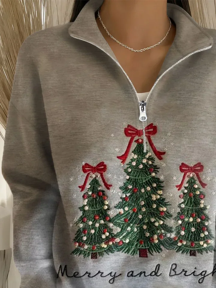 Women Christmas Shawl Collar Printing Casual Spring/Fall Long Sleeve Sweatshirt
