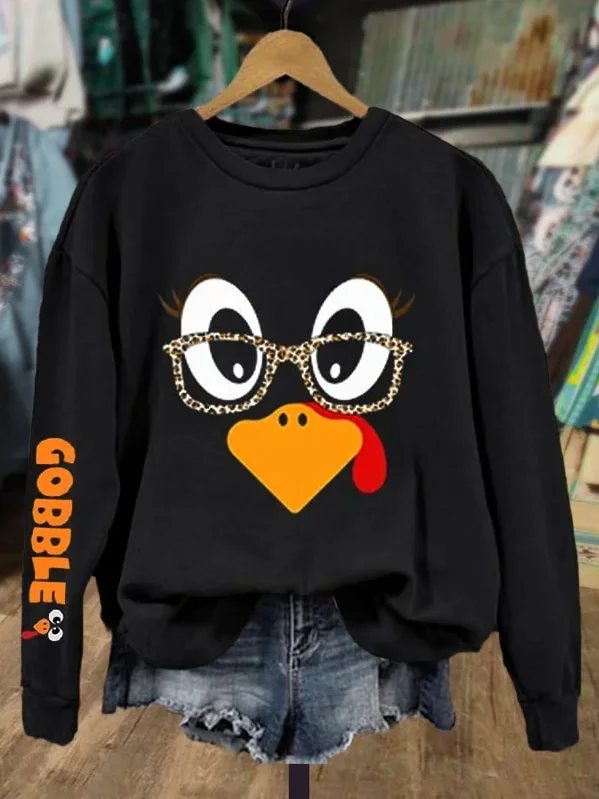 Women Thanksgiving Turkey Casual Crew Neck Long Sleeve Spring/Fall Sweatshirts