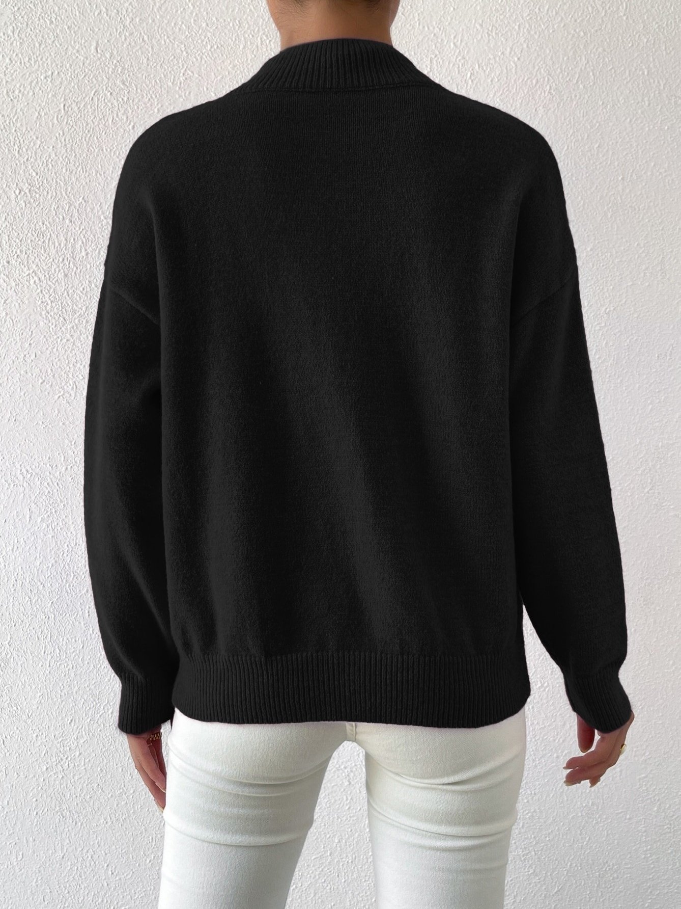 Women Plain Split Joint Winter Street Long Sleeve Mock Neck Sweater