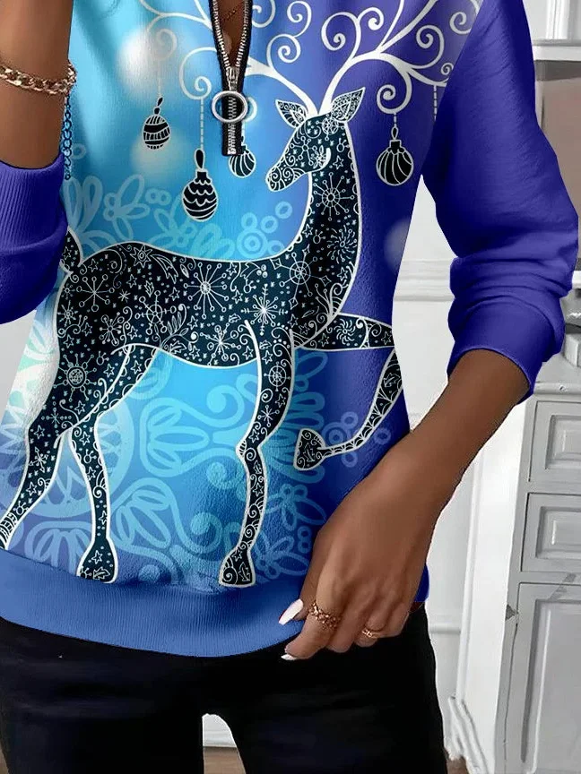 Women Christmas Crew Neck Printing Casual Spring/Fall Long Sleeve Sweatshirt