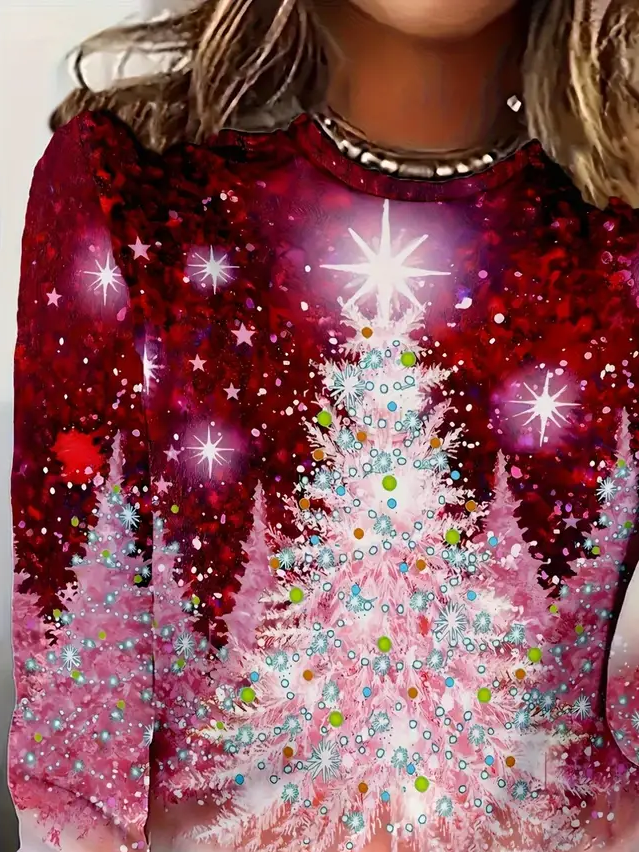Women Christmas Long Sleeve Tee T-shirt Crew Neck Printing Casual Spring/Fall Graphic Tee Top