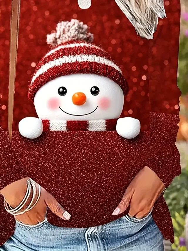 Women Christmas Snowman Long Sleeve Tee T-shirt Crew Neck Printing Casual Spring/Fall Graphic Tee Top