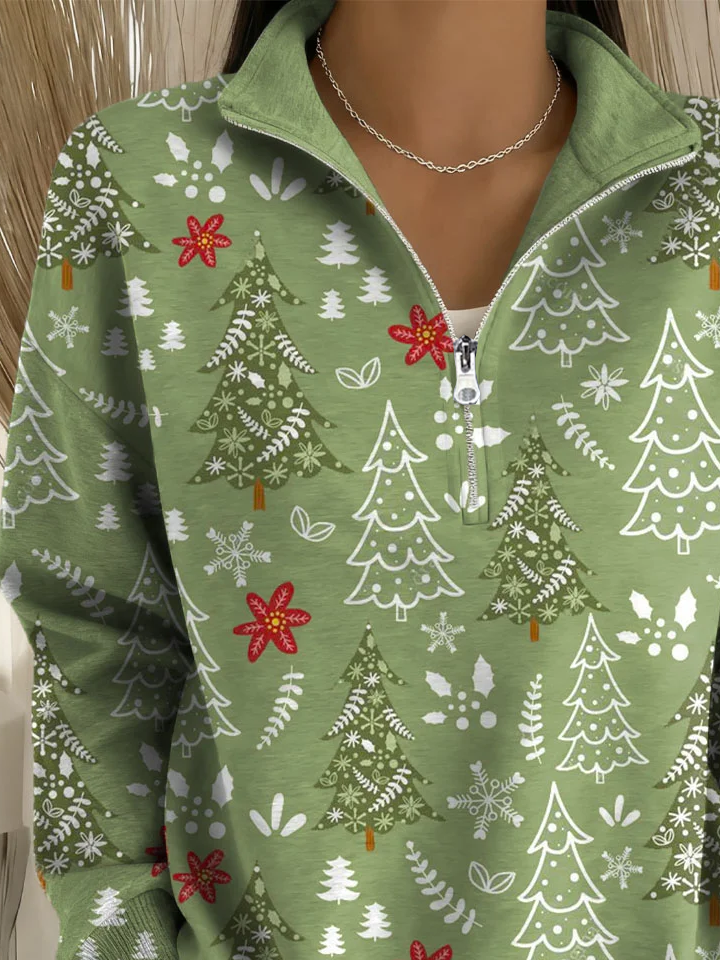 Women Christmas Shawl Collar Printing Casual Spring/Fall Long Sleeve Sweatshirt