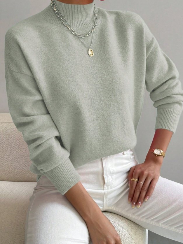 Women Plain Split Joint Winter Street Long Sleeve Mock Neck Sweater
