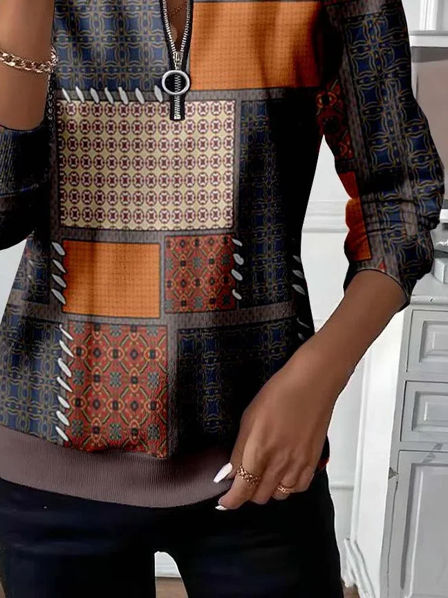 Women Abstract Crew Neck Printing Casual Spring/Fall Long Sleeve Sweatshirt