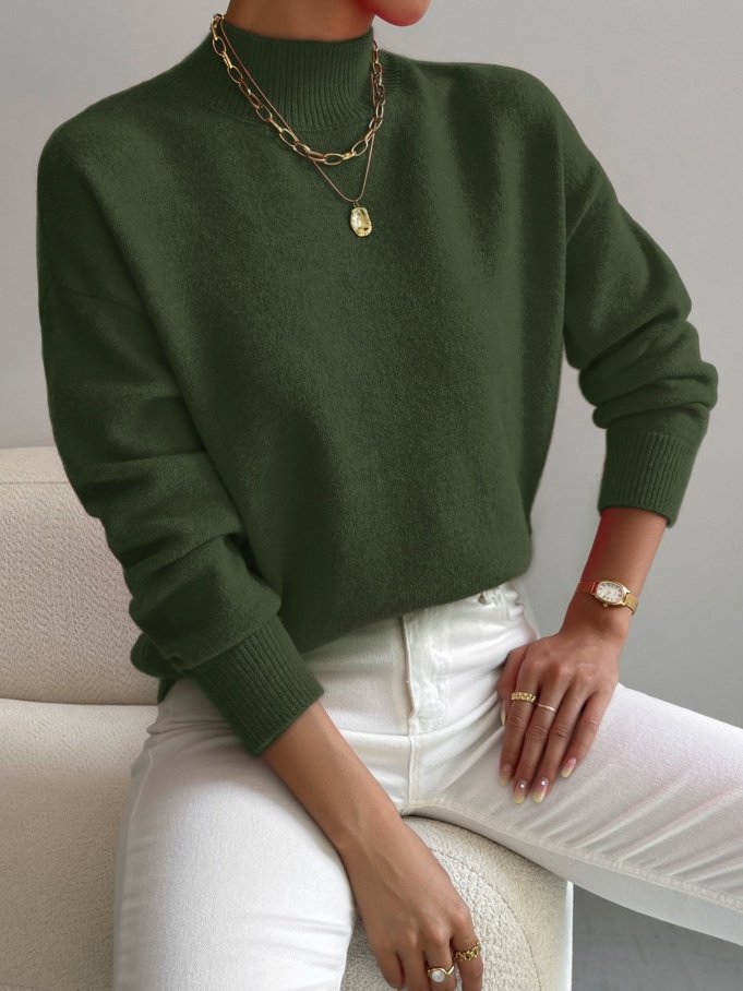 Women Plain Split Joint Winter Street Long Sleeve Mock Neck Sweater