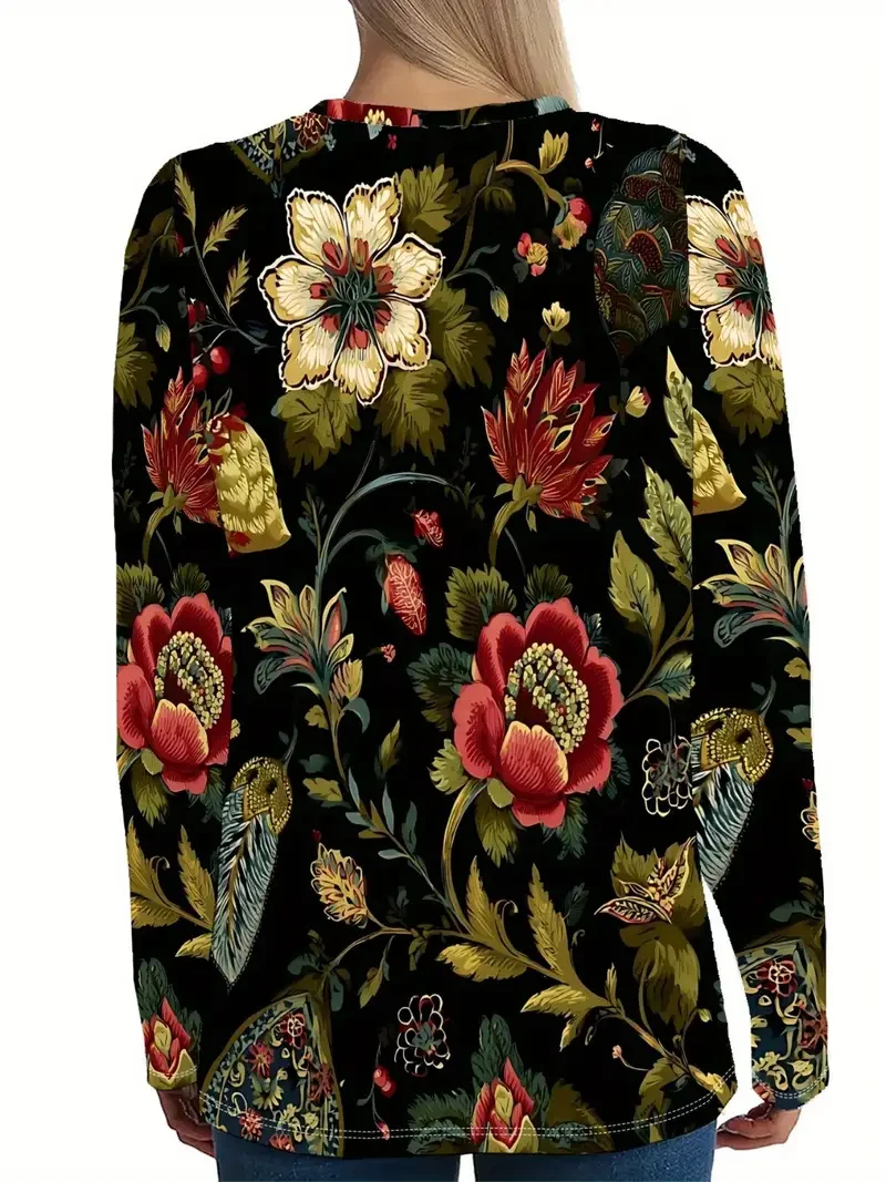 Women Floral Long Sleeve Tee T-shirt Crew Neck Printing Casual Spring/Fall Graphic Tee Top