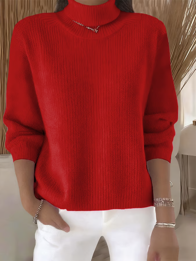 Women Plain Spring/Fall Casual Long Sleeve Turtleneck Sweater