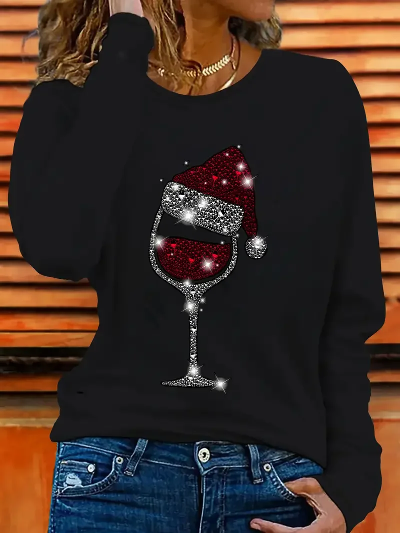 Women Christmas Long Sleeve Tee T-shirt Crew Neck Printing Casual Spring/Fall Graphic Tee Top