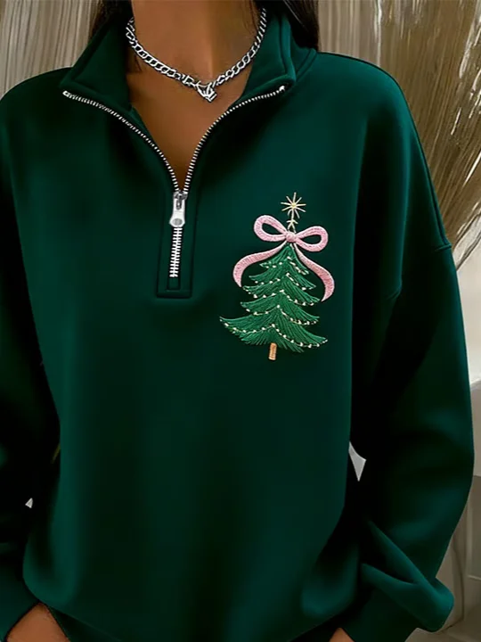 Women Christmas Shawl Collar Printing Casual Spring/Fall Long Sleeve Sweatshirt