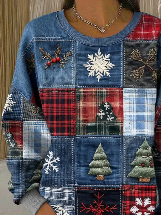 Women Christmas Crew Neck Printing Casual Spring/Fall Long Sleeve Sweatshirt