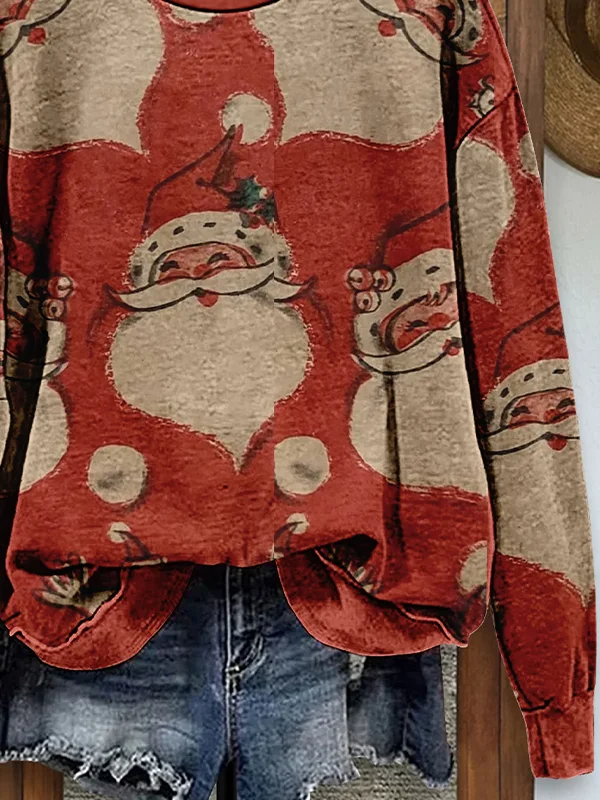 Women Santa Claus Crew Neck Printing Casual Spring/Fall Long Sleeve Sweatshirt