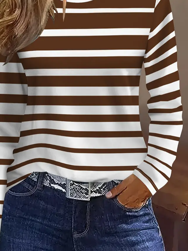 Women Striped Long Sleeve Tee T-shirt Crew Neck Printing Casual Spring/Fall Graphic Tee Top