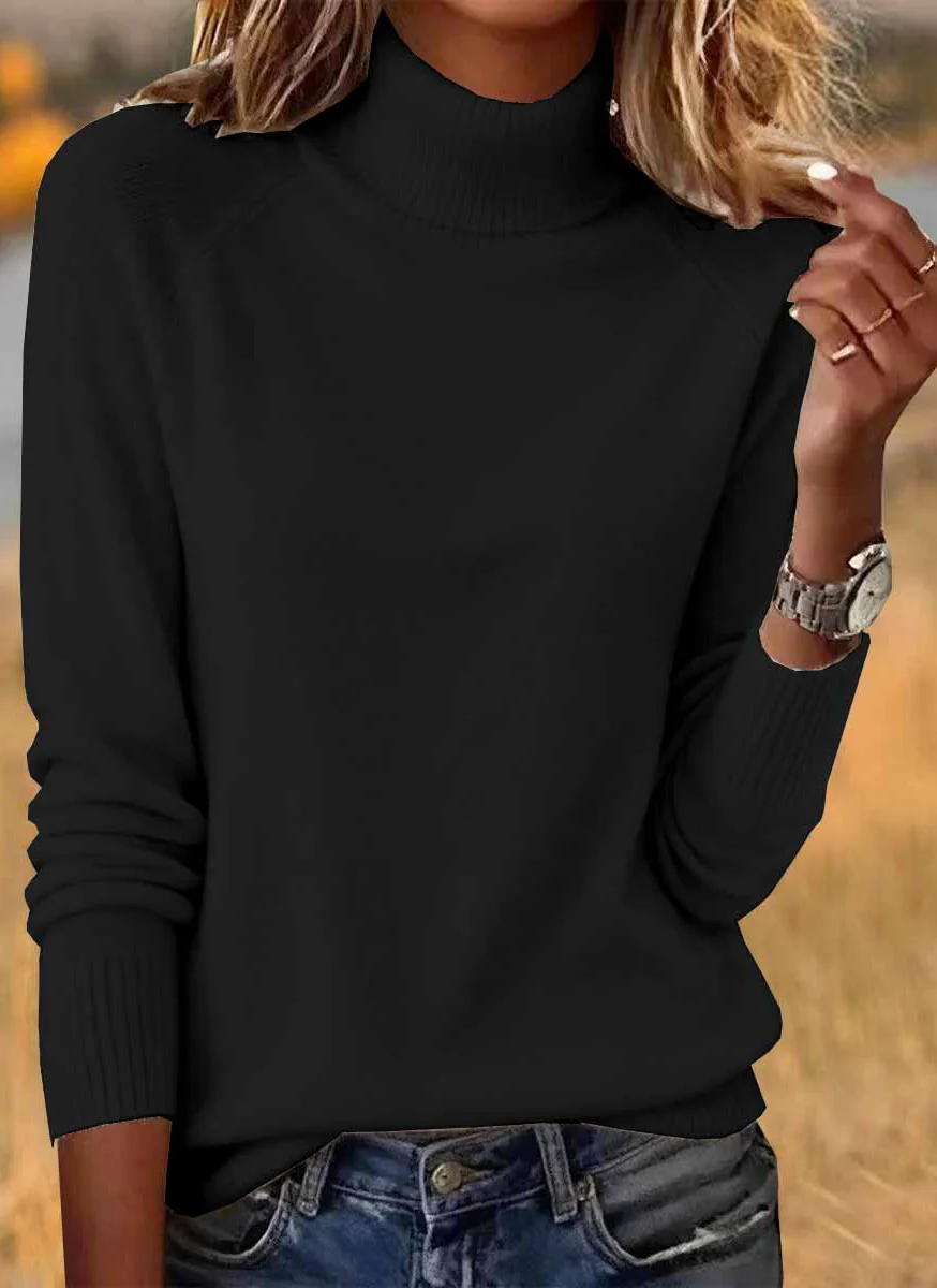 Women Plain Spring/Fall Casual Long Sleeve Turtleneck Cotton Sweater