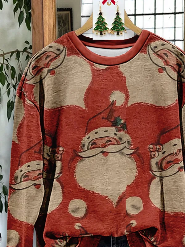 Women Santa Claus Crew Neck Printing Casual Spring/Fall Long Sleeve Sweatshirt