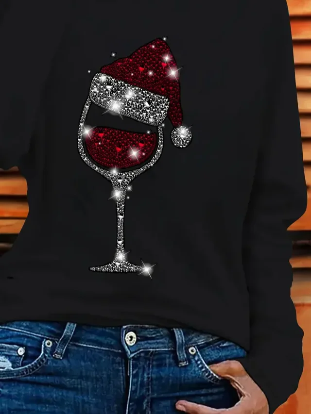 Women Christmas Long Sleeve Tee T-shirt Crew Neck Printing Casual Spring/Fall Graphic Tee Top