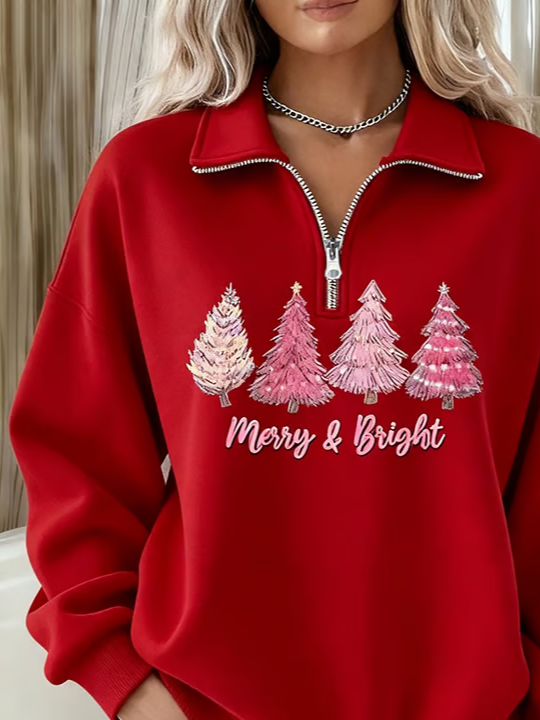 Women Christmas Shawl Collar Printing Casual Spring/Fall Long Sleeve Sweatshirt