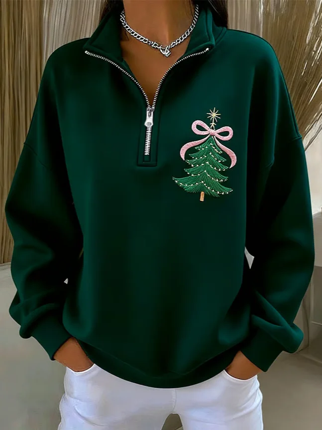 Women Christmas Shawl Collar Printing Casual Spring/Fall Long Sleeve Sweatshirt