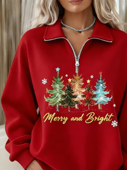 Women Christmas Shawl Collar Printing Casual Spring/Fall Long Sleeve Sweatshirt
