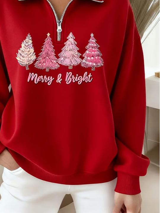 Women Christmas Shawl Collar Printing Casual Spring/Fall Long Sleeve Sweatshirt