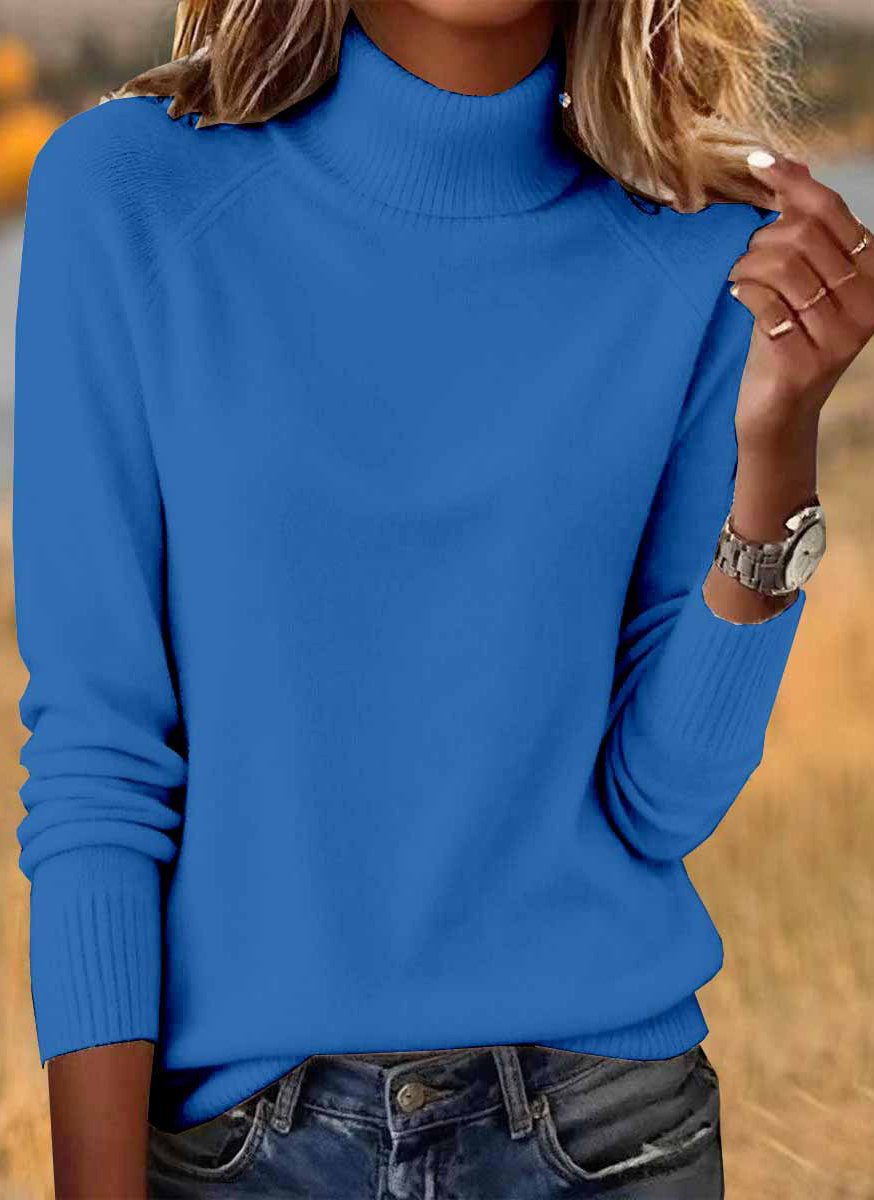 Women Plain Spring/Fall Casual Long Sleeve Turtleneck Cotton Sweater