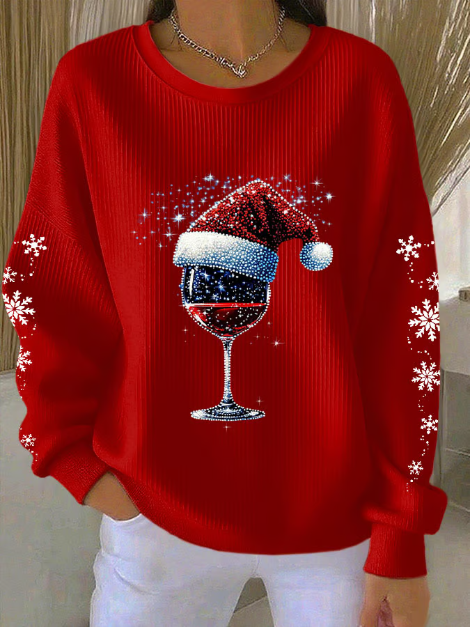 Women Christmas Crew Neck Printing Casual Spring/Fall Long Sleeve Sweatshirt