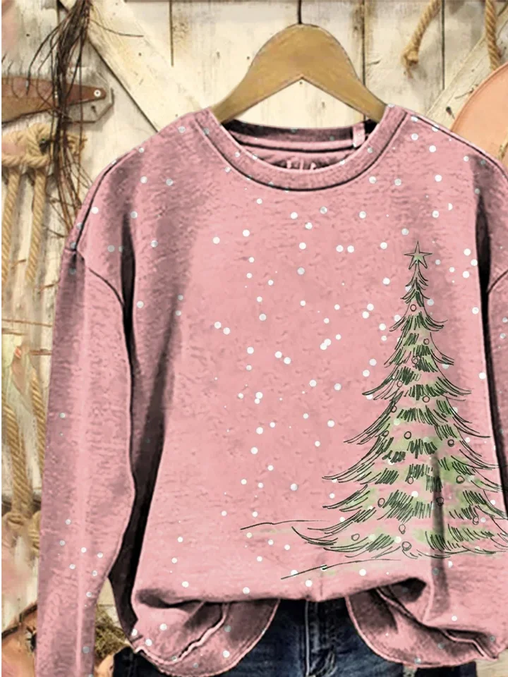 Women Christmas Crew Neck Printing Casual Spring/Fall Long Sleeve Sweatshirt