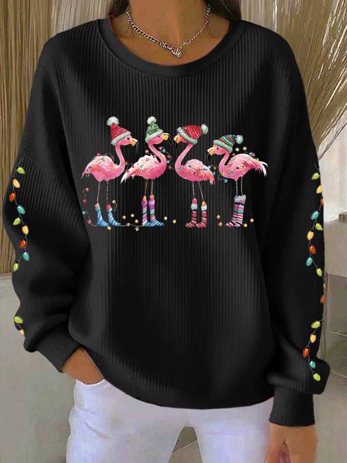 Women Flamingo Crew Neck Printing Casual Spring/Fall Long Sleeve Sweatshirt