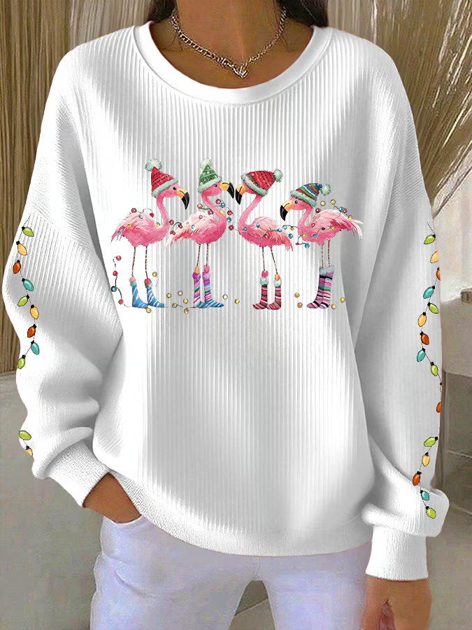 Women Flamingo Crew Neck Printing Casual Spring/Fall Long Sleeve Sweatshirt