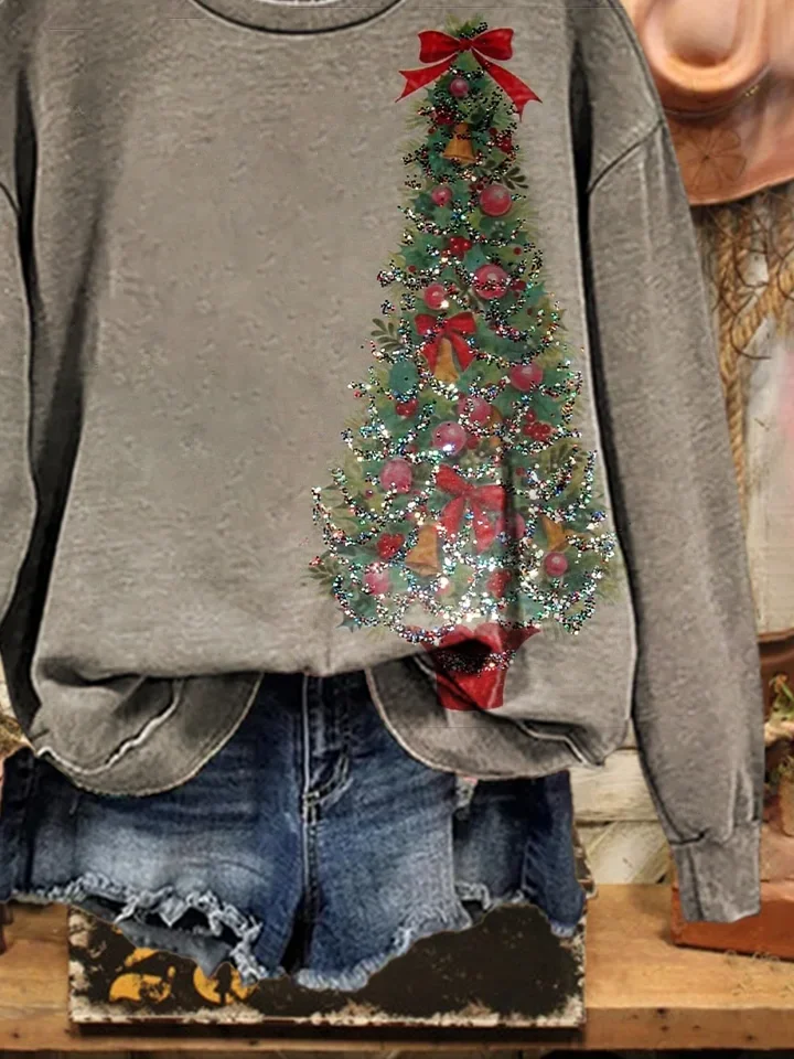 Women Christmas Crew Neck Printing Casual Spring/Fall Long Sleeve Sweatshirt