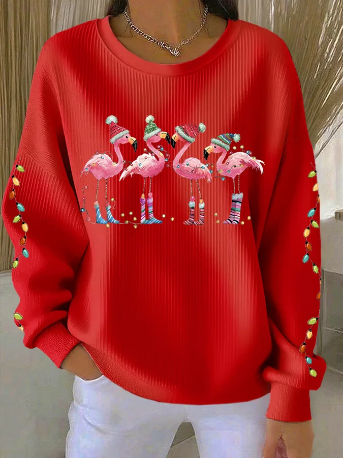 Women Flamingo Crew Neck Printing Casual Spring/Fall Long Sleeve Sweatshirt