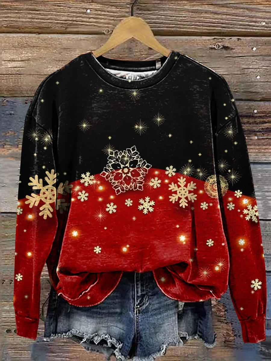 Women Christmas Crew Neck Printing Casual Spring/Fall Long Sleeve Sweatshirt