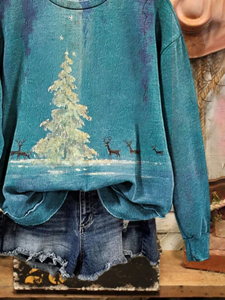 Women Christmas Crew Neck Printing Casual Spring/Fall Long Sleeve Sweatshirt