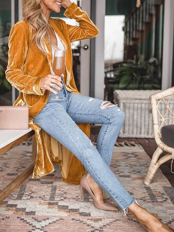 Women Plain Spring/Fall Cover-up Vintage Split Joint Lightweight Cardigan