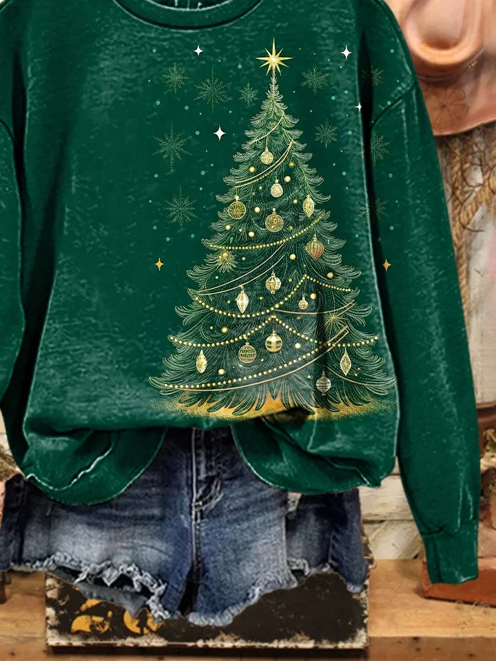 Women Christmas Crew Neck Printing Casual Spring/Fall Long Sleeve Sweatshirt