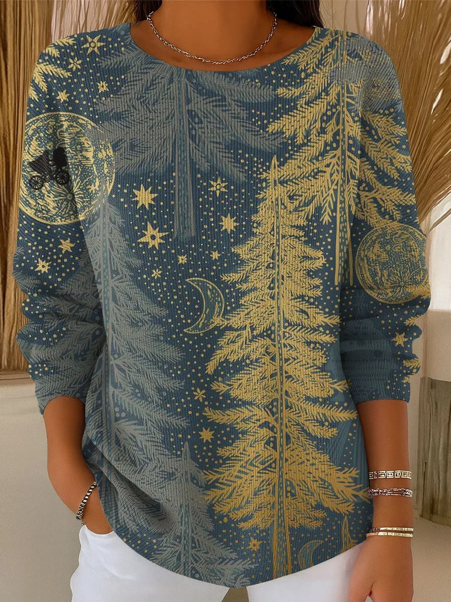 Women Christmas Printing Spring/Fall Casual Long Sleeve Crew Neck Sweater