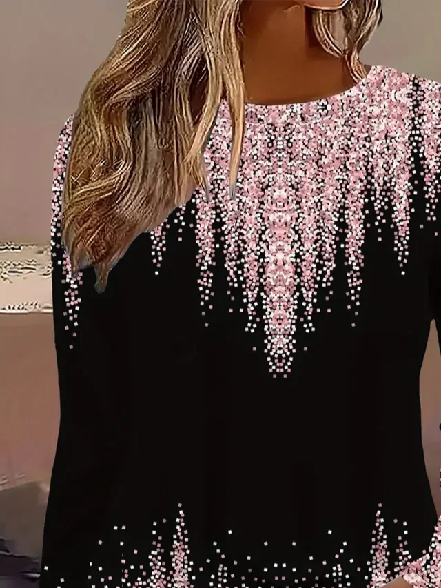 Women Abstract Long Sleeve Tee T-shirt Crew Neck Printing Casual Spring/Fall Graphic Tee Top