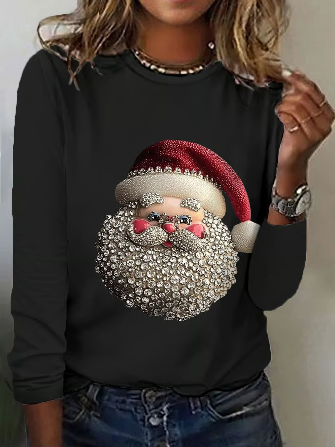 Women Santa Claus Long Sleeve Tee T-shirt Crew Neck Printing Casual Spring/Fall Graphic Tee Top