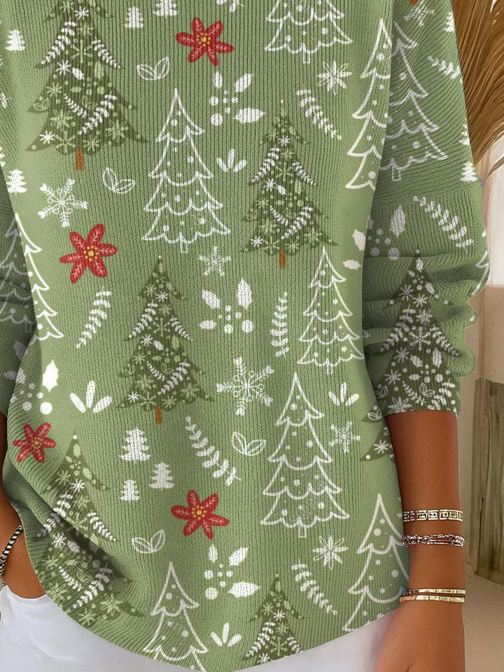 Women Christmas Printing Spring/Fall Casual Long Sleeve Crew Neck Sweater