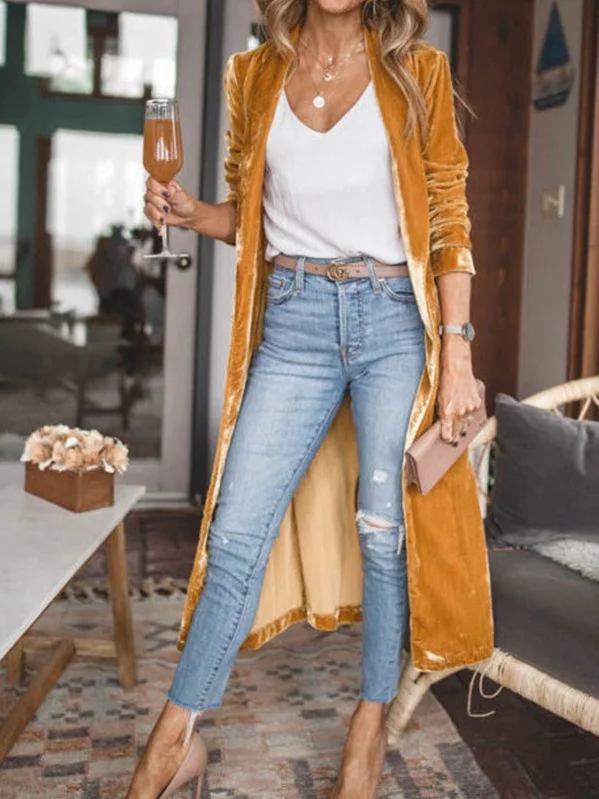 Women Plain Spring/Fall Cover-up Vintage Split Joint Lightweight Cardigan