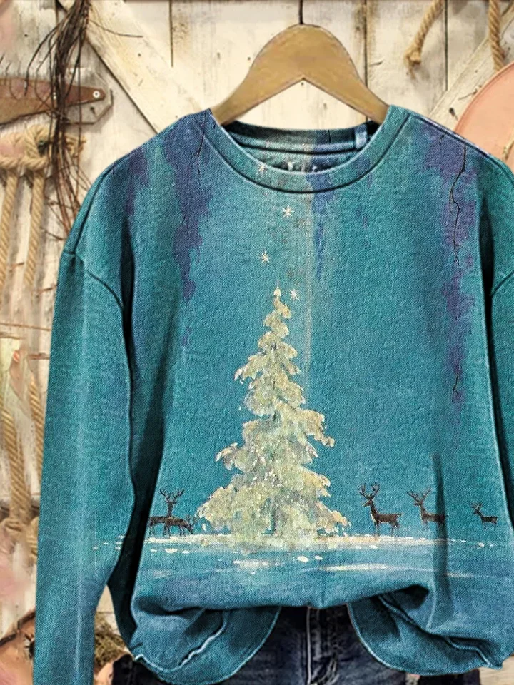 Women Christmas Crew Neck Printing Casual Spring/Fall Long Sleeve Sweatshirt