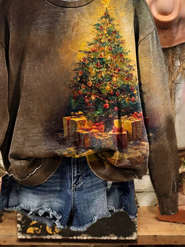 Women Christmas Crew Neck Printing Casual Spring/Fall Long Sleeve Sweatshirt