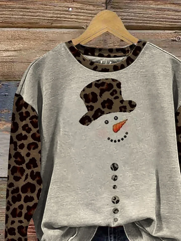 Women Leopard Crew Neck Printing Casual Spring/Fall Long Sleeve Sweatshirt