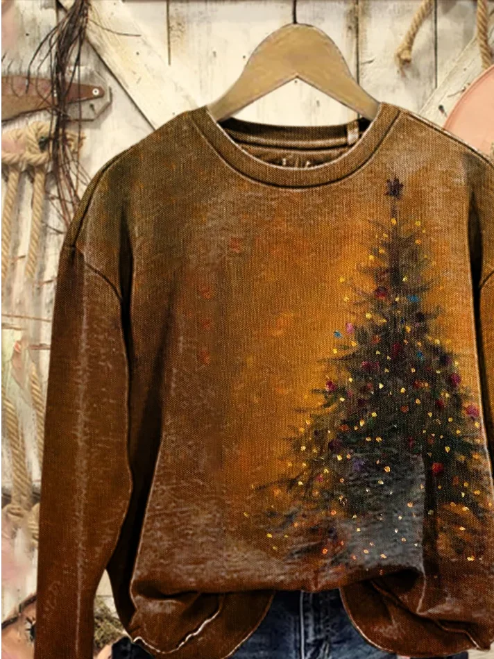 Women Christmas Crew Neck Printing Casual Spring/Fall Long Sleeve Sweatshirt