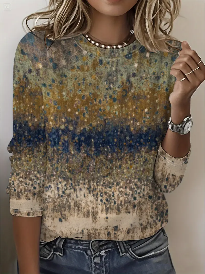 Women Abstract Long Sleeve Tee T-shirt Crew Neck Printing Casual Spring/Fall Graphic Tee Top