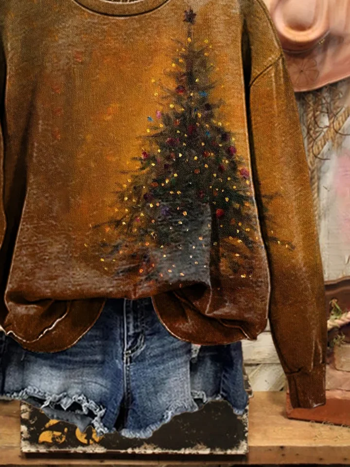 Women Christmas Crew Neck Printing Casual Spring/Fall Long Sleeve Sweatshirt